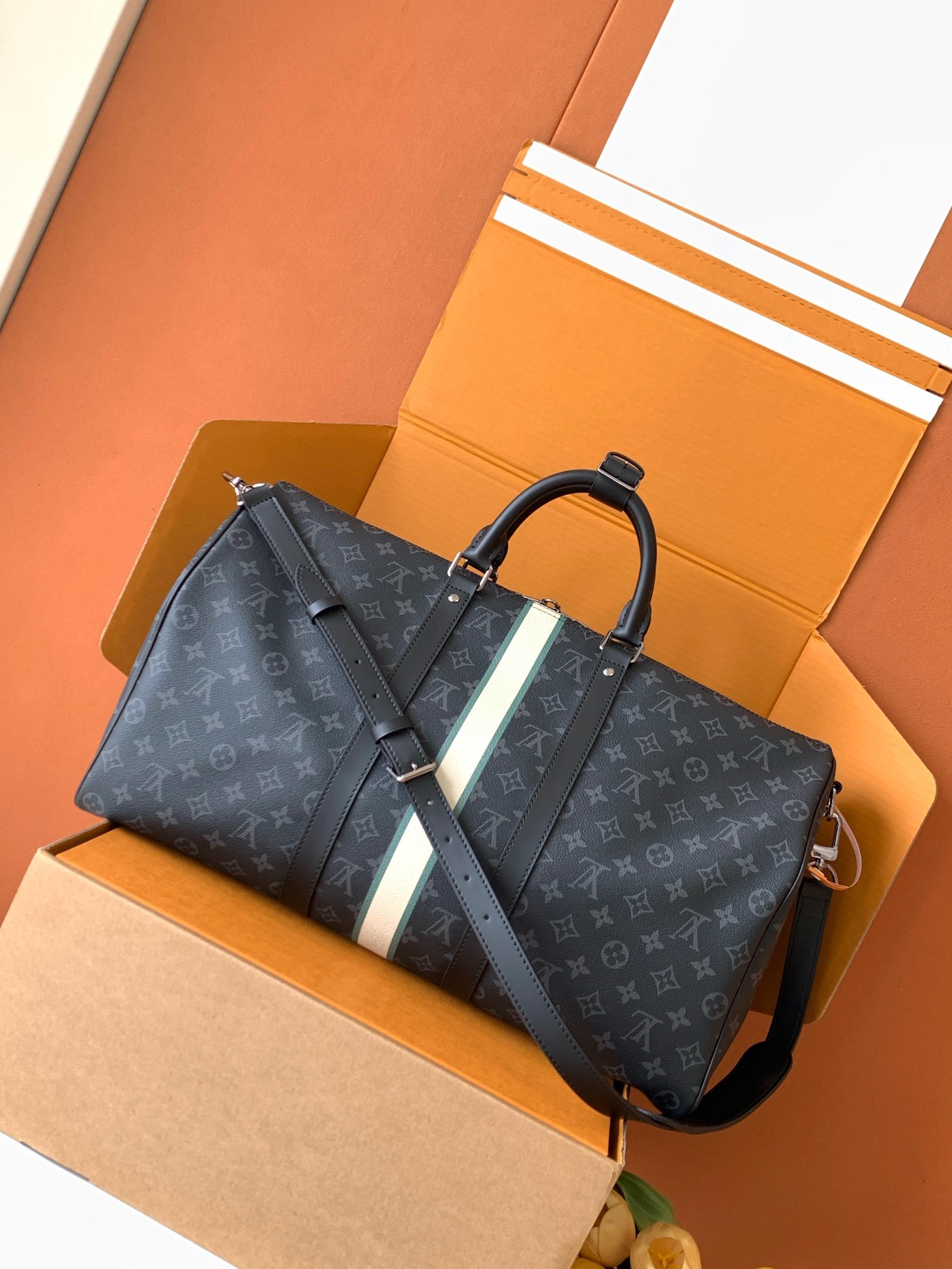 💋 新款丝印(全钢五金)【特级芯片版:配全套专柜包装】 KEEPALL 50 MON MONOGRAM