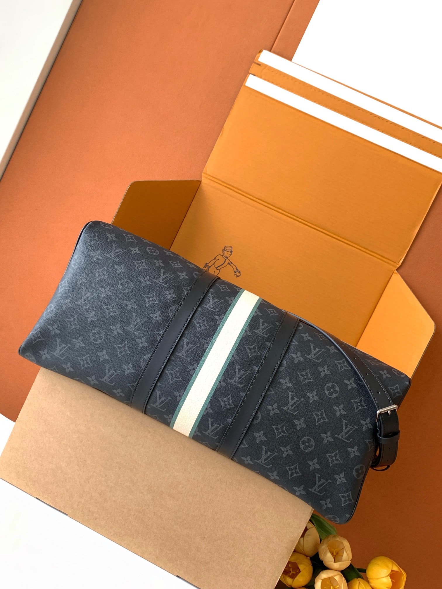 💋 新款丝印(全钢五金)【特级芯片版:配全套专柜包装】 KEEPALL 50 MON MONOGRAM