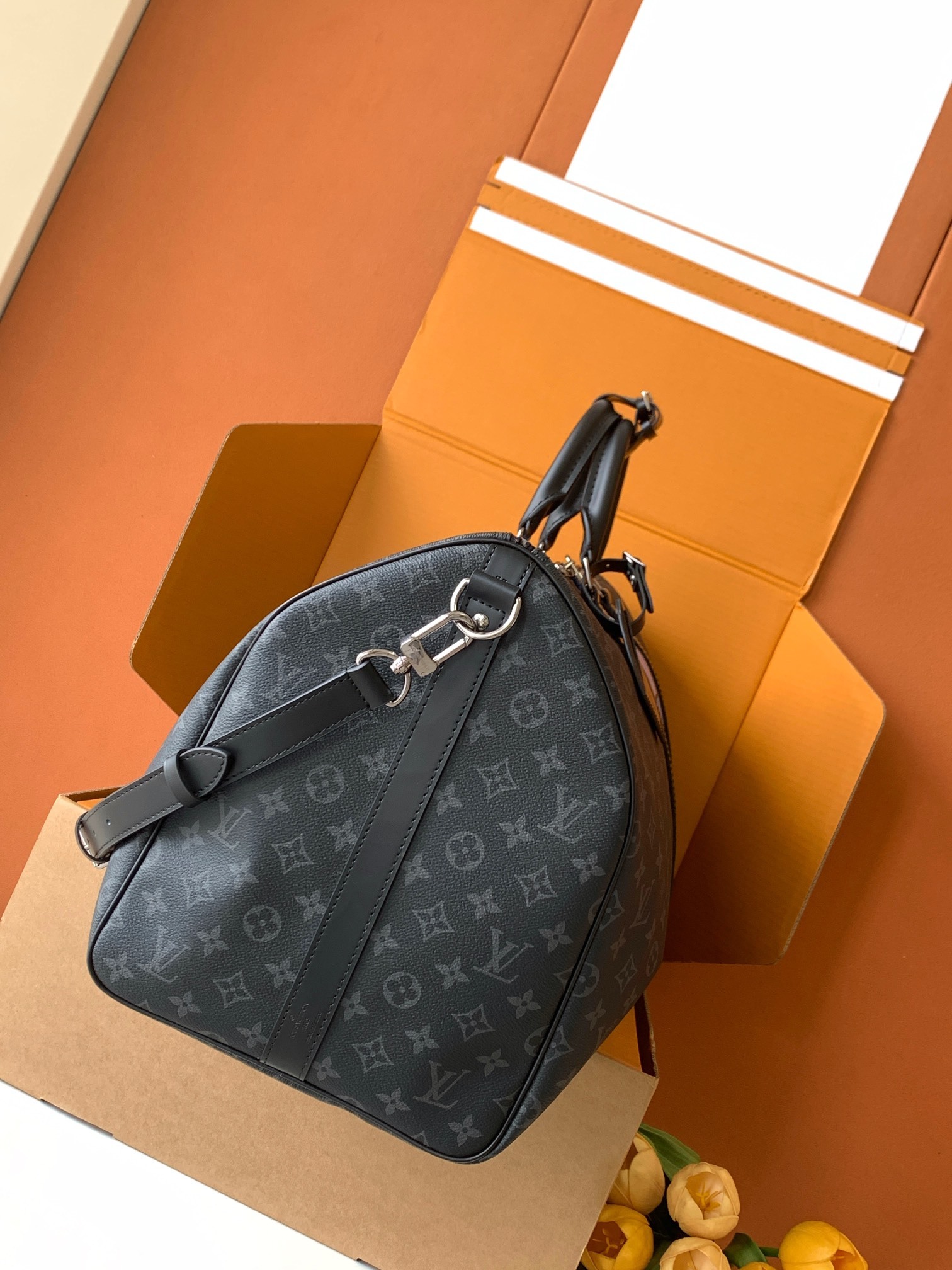 黑花55CM 全钢五金 163c01变码芯片个性化定制本款 Keepall 55 Bandoulière