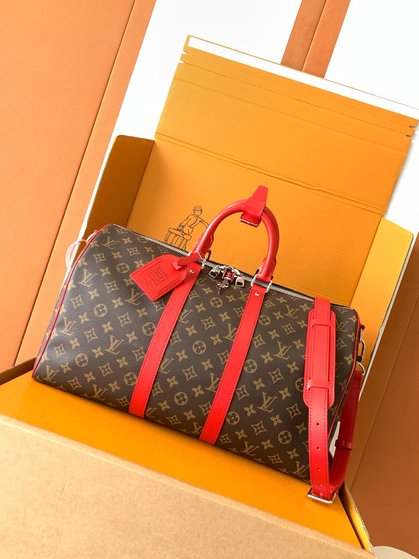 M13808【原厂皮 全钢 芯片版配全套专柜包装】 KEEPALL BANDOULIÈRE 45 旅行袋