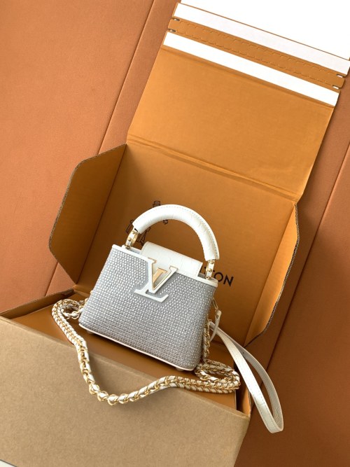Louis Vuitton Capucines East-West Mini White Diamond Crystal Leather Bag 1 Louis Vuitton Capucines East-West Mini White Diamond Crystal Leather Bag