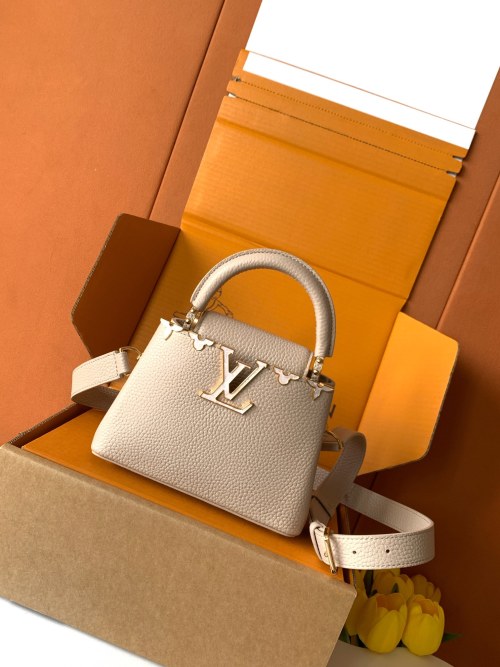 Louis Vuitton Capucines Mini Bag Flower Crown Taurillon Leather Gray Gold 1 Louis Vuitton Capucines Mini Bag Flower Crown Taurillon Leather Gray Gold