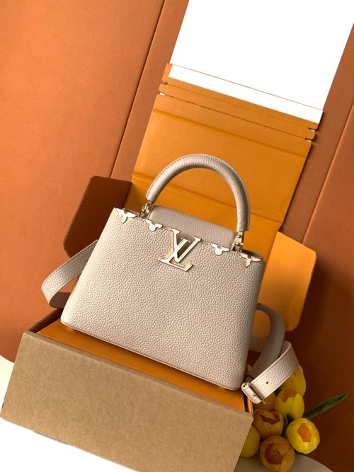 Louis Vuitton Capucines BB Taurillon Leather Handbag Grey Gold M25404 1 Louis Vuitton Capucines BB Taurillon Leather Handbag Grey Gold M25404