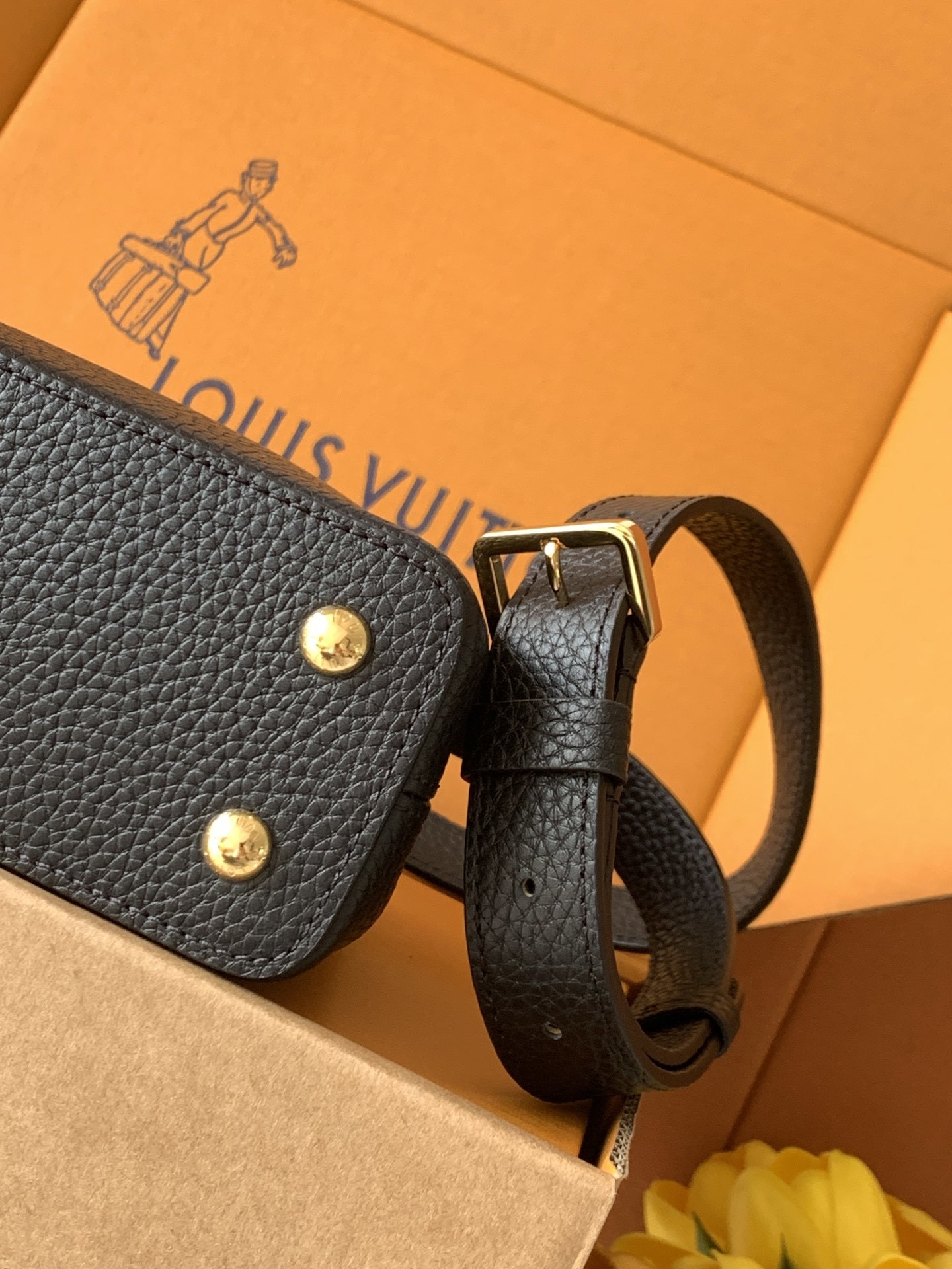 N85515特级全钢 黑配亮光蟒蛇金动态163 2024 夏季款 Capucines 迷你手袋取材 Ta