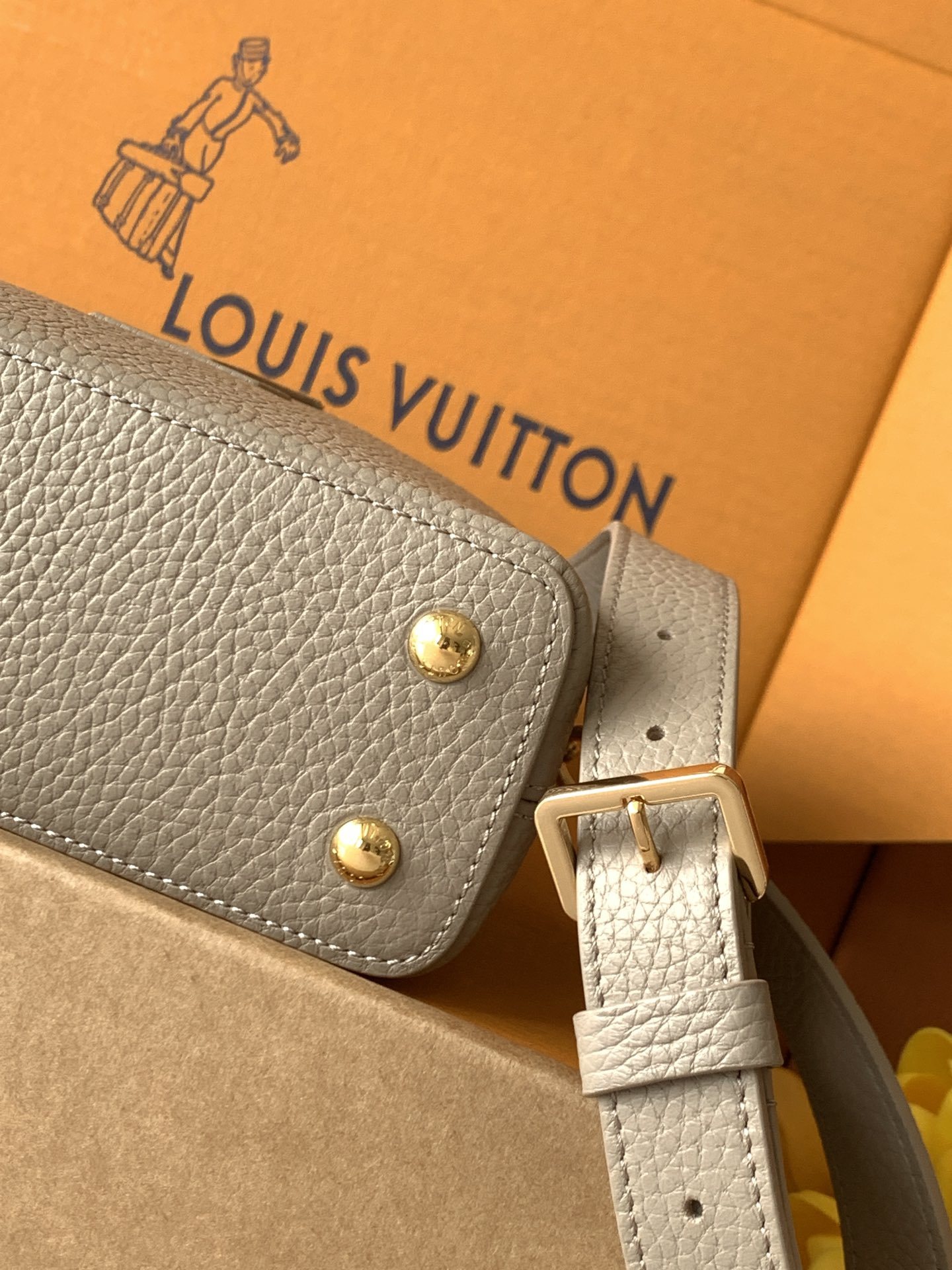 N85516特级全钢 灰色配亮光蟒蛇金动态163 2024 夏季款 Capucines 迷你手袋取材 T