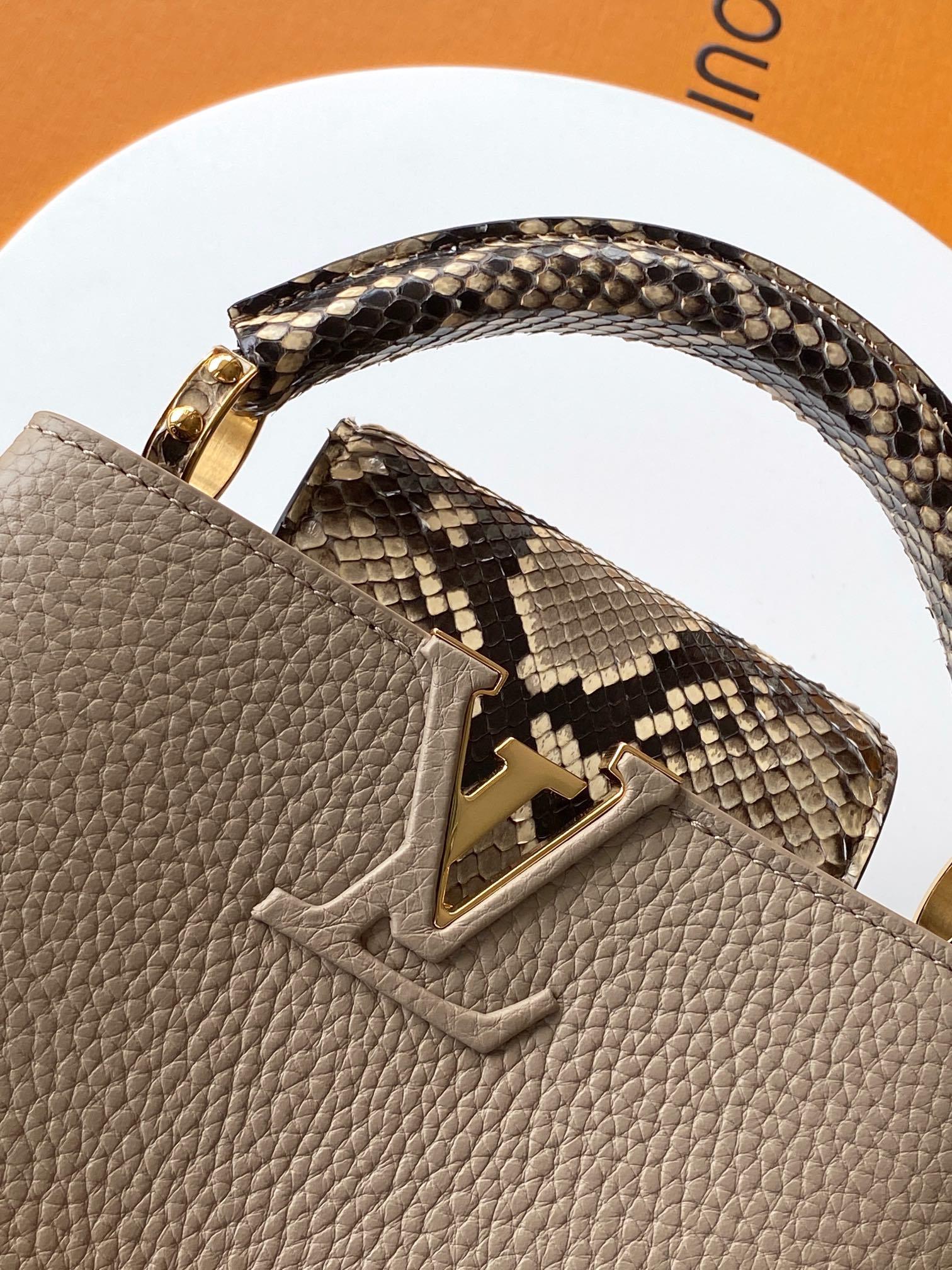 【特级MB芯片版原厂皮】Capucines 迷你 黑色配蟒蛇金型号:M81410灰色蟒蛇动态芯片版材料: