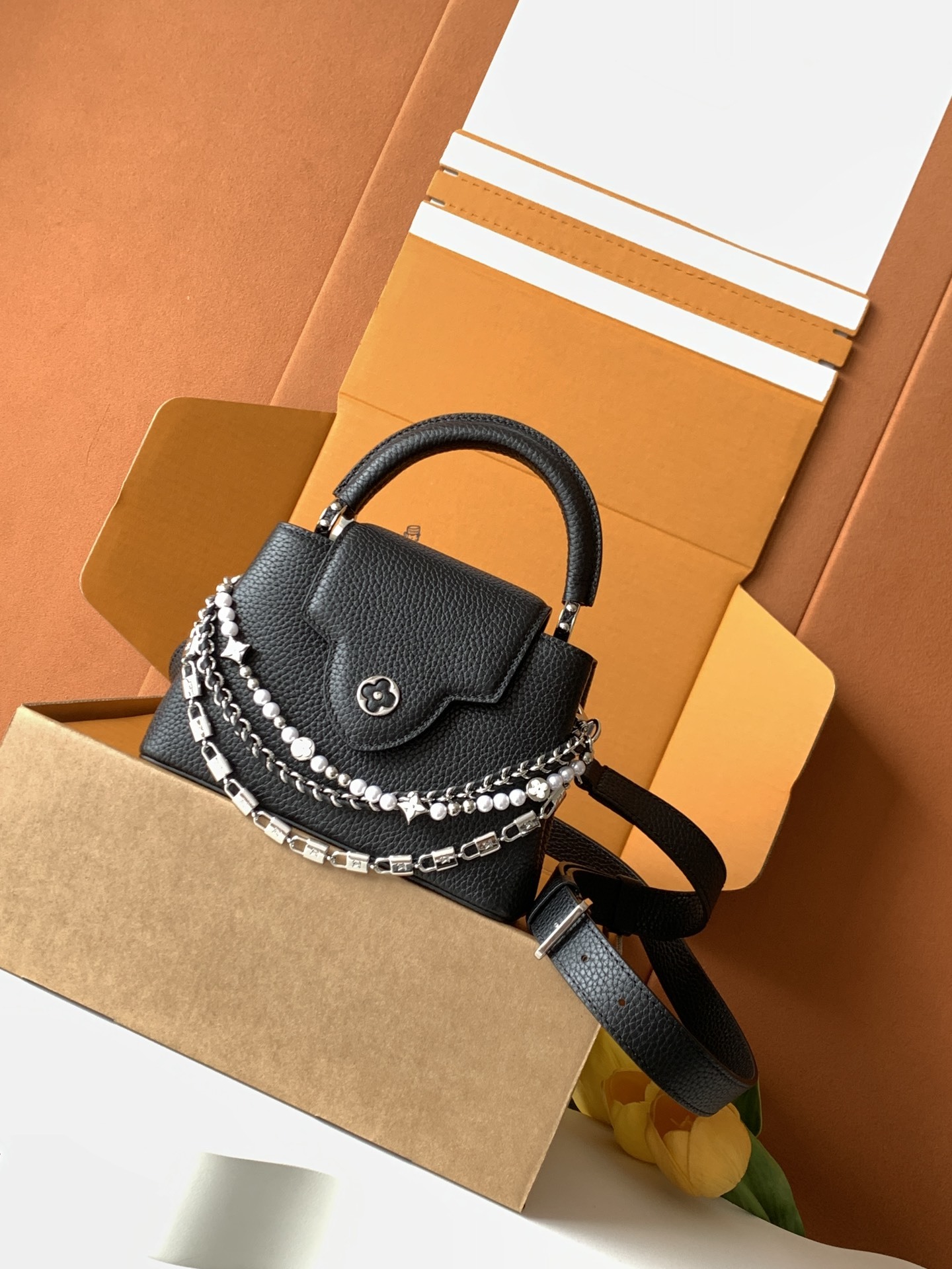 【全钢五金 MB163c01变码芯片】特级配全套包装 款号M11908 进口牛皮黑色银扣本款Capuci