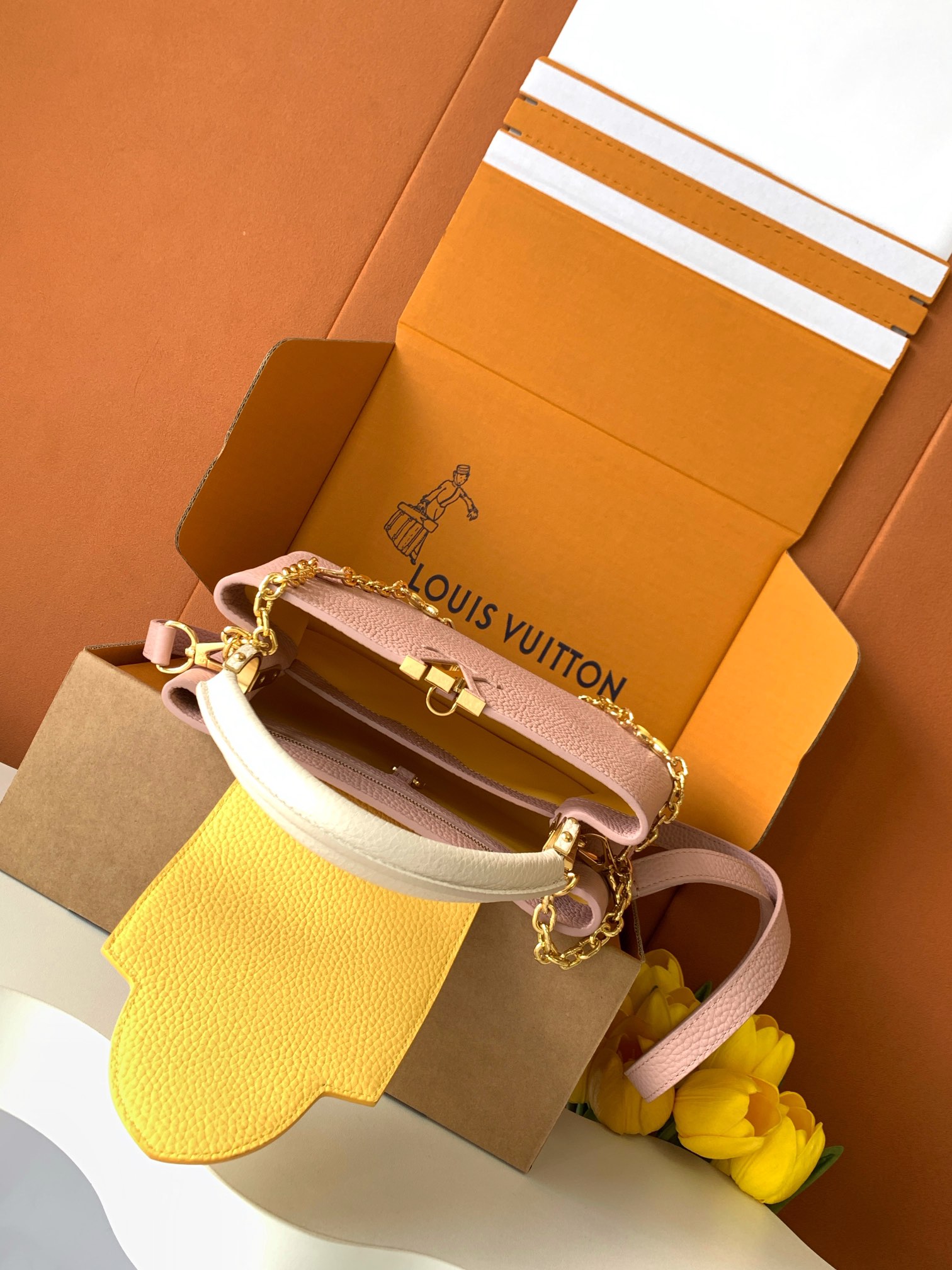 Louis Vuitton 全钢五金 M20844进口牛皮西柚粉配蛋黄金卉三拼