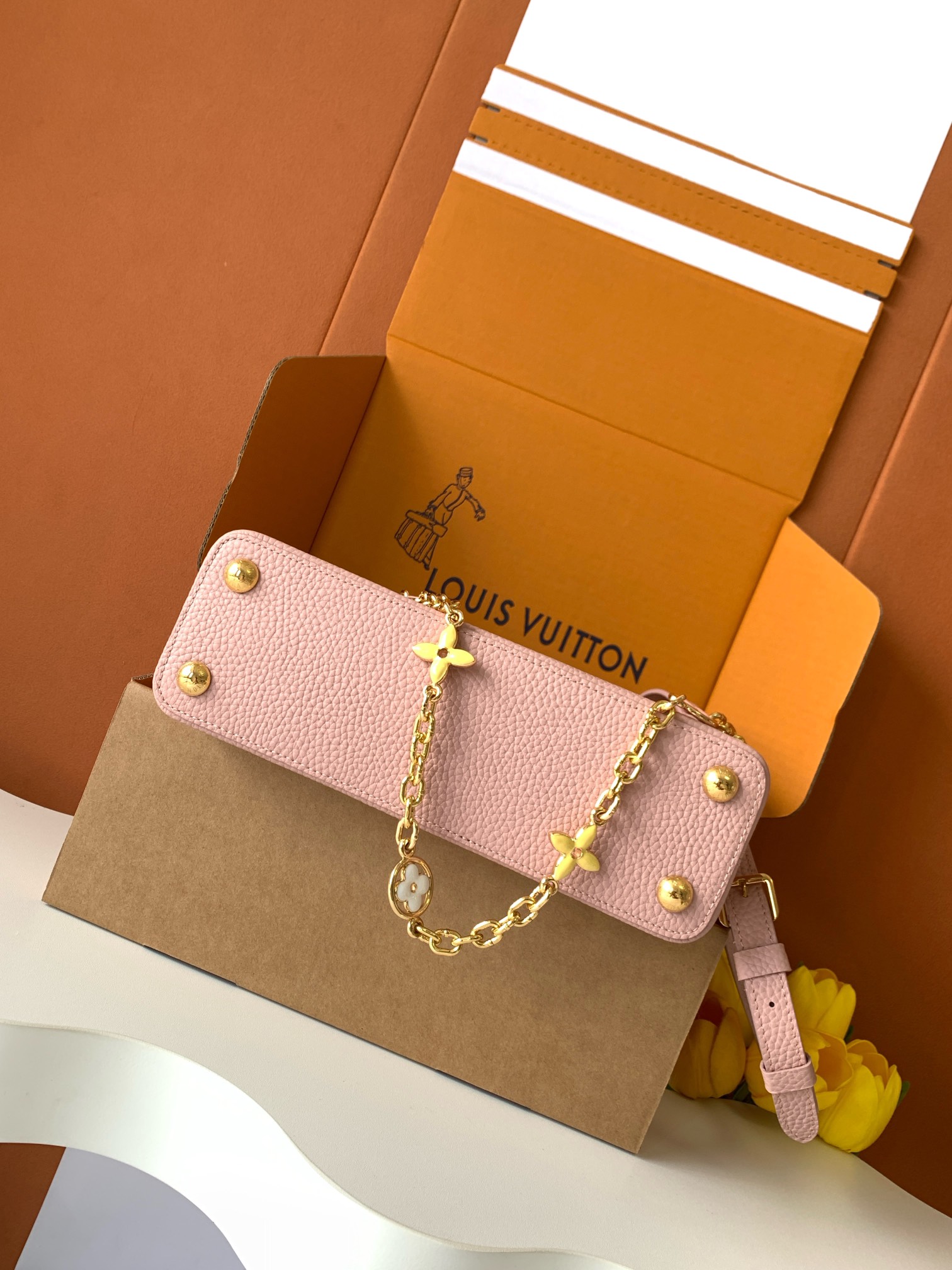 Louis Vuitton 全钢五金 M20844进口牛皮西柚粉配蛋黄金卉三拼