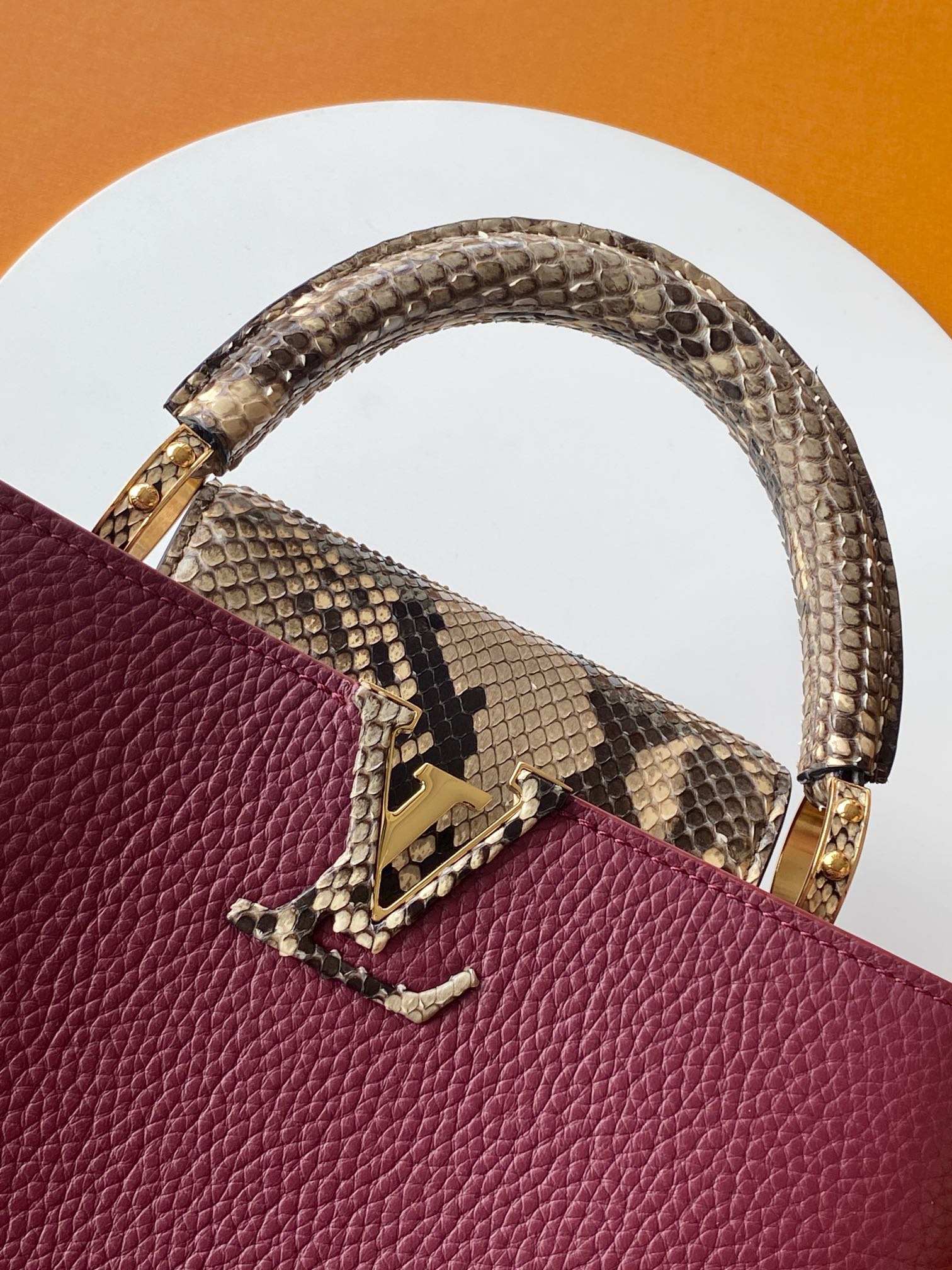 【全钢五金 进口牛皮💋 N82068葡萄紫配巴黎粉蟒蛇金扣】此款包身为粒面 Taurillon进口 皮革