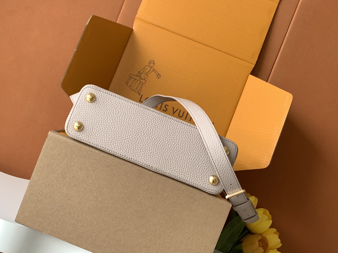 【特级MB新版芯片原厂皮】Capucines 迷你 灰紫金型号：M24728材料：A级全钢五金，进口牛皮