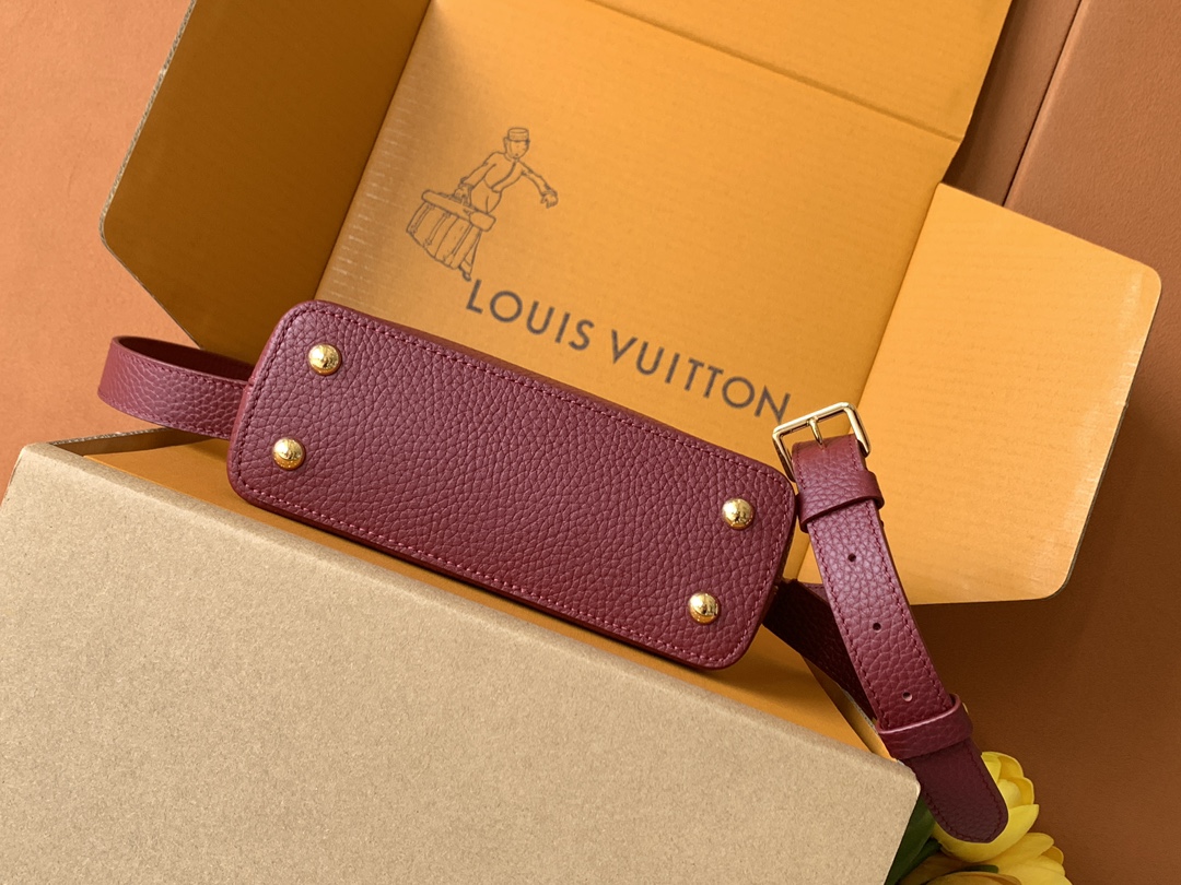 N85515特级全钢 进口牛皮枣红配亮光蟒蛇金动态163 2024 夏季款 Capucines 迷你手袋