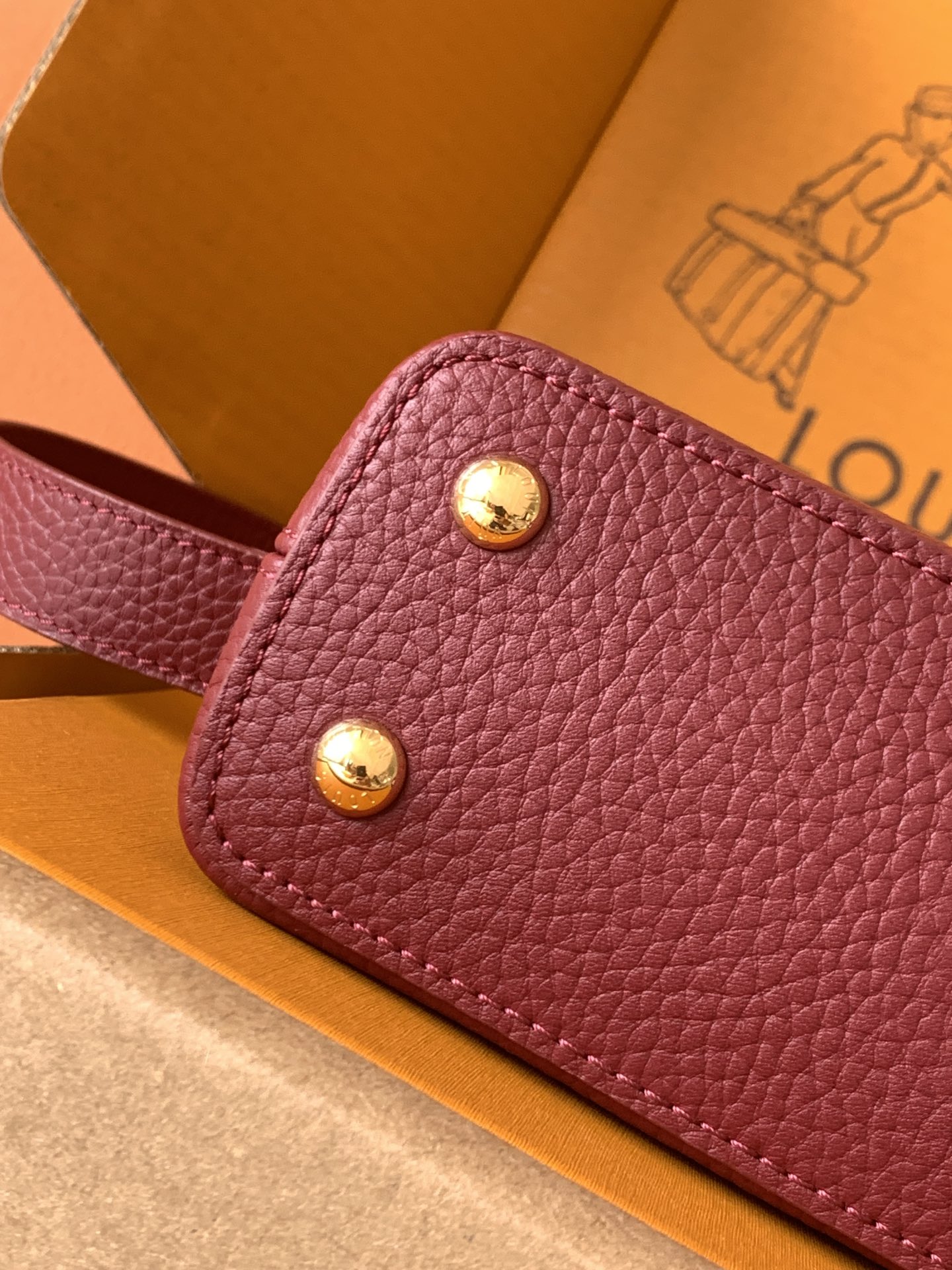 N85515特级全钢 进口牛皮枣红配亮光蟒蛇金动态163 2024 夏季款 Capucines 迷你手袋