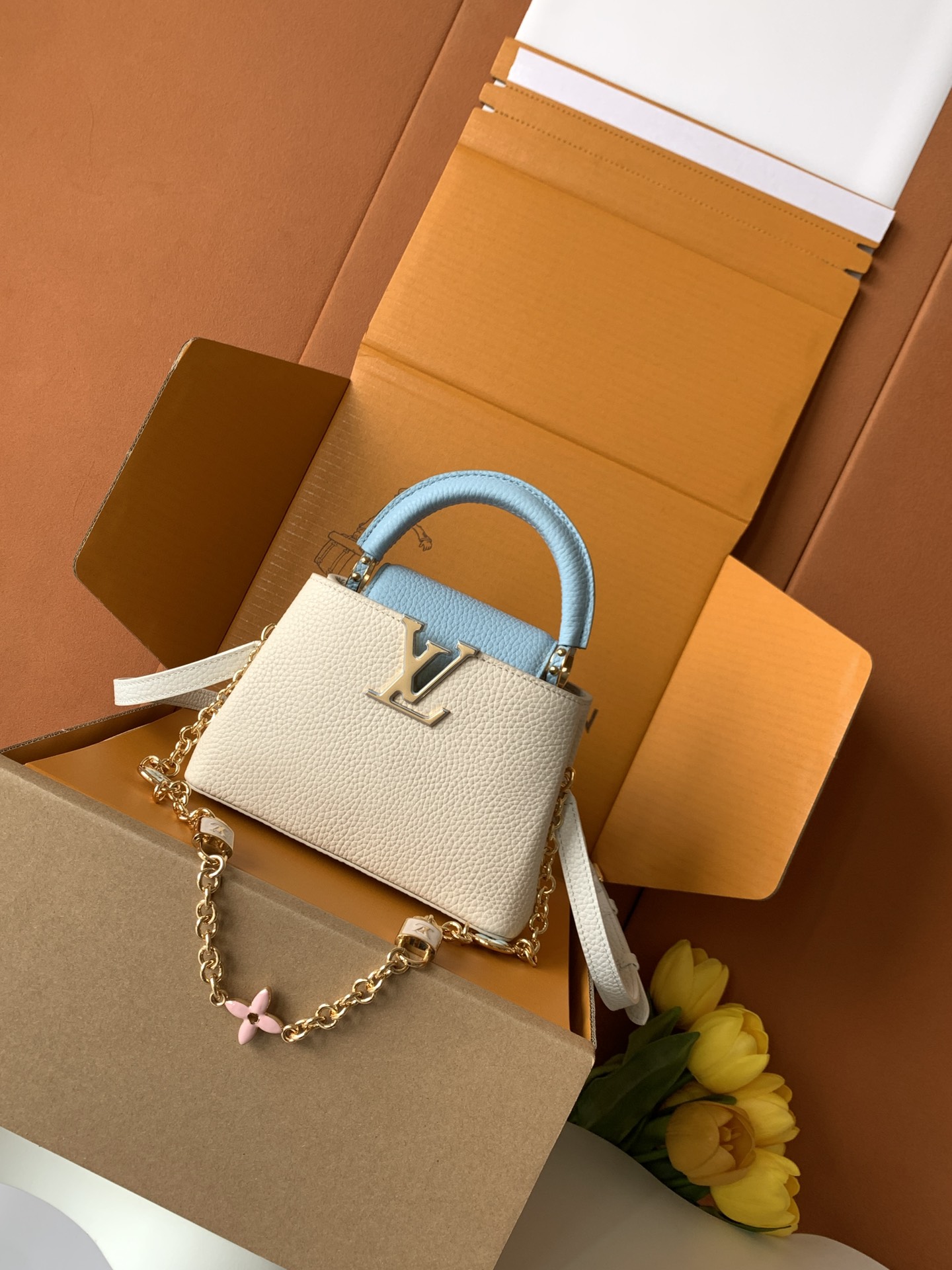 全钢五金 进口牛皮 纯手工定制✨M23953珍珠白配蓝色金 （163C芯片版）皮料是意大利A级皮料是在于