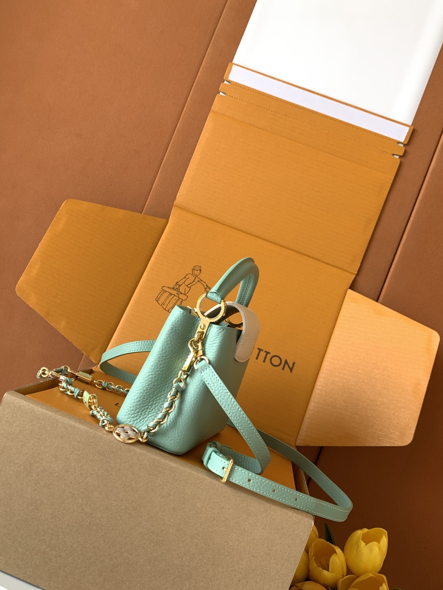 特级全钢五金（163C芯片版）【进口牛皮💋 M23951绿配珍珠白金】【Capucines mini 手