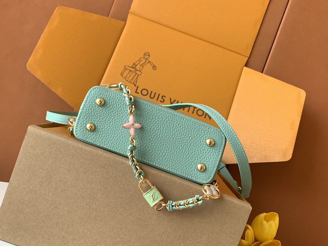 特级全钢五金（163C芯片版）【进口牛皮💋 M23951绿配珍珠白金】【Capucines mini 手