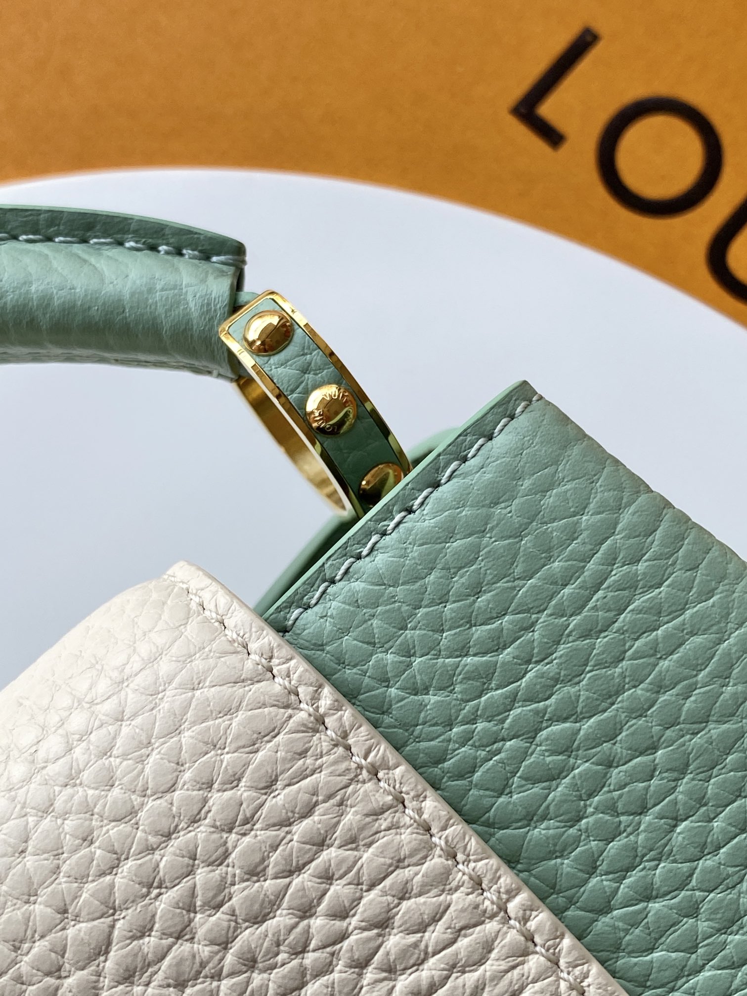 特级全钢五金（163C芯片版）【进口牛皮💋 M23951绿配珍珠白金】【Capucines mini 手