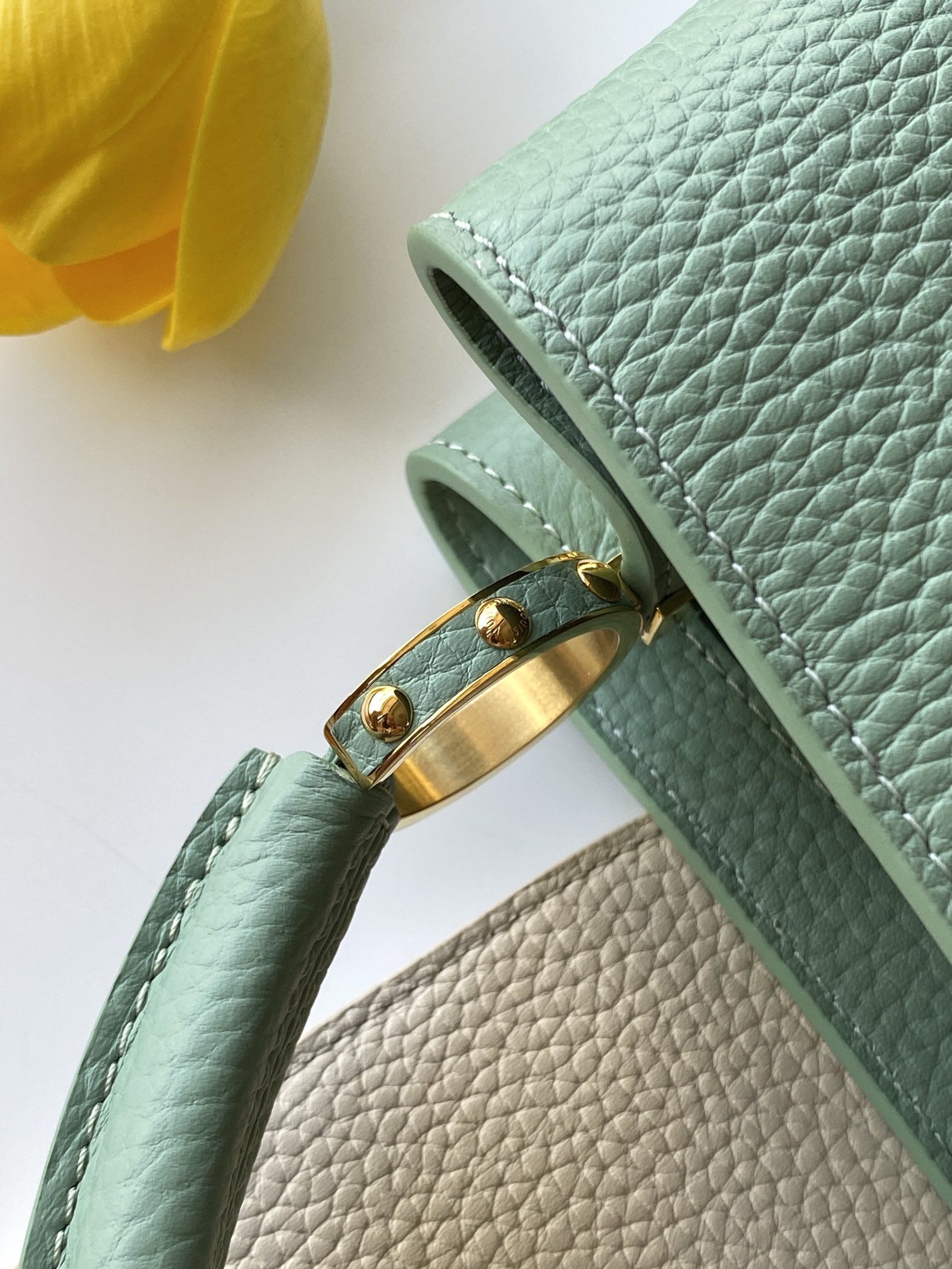 （动态芯片版）【特级全钢五金进口牛皮💋 M23950绿配珍珠白金】本款 Capucines 迷你手袋取材