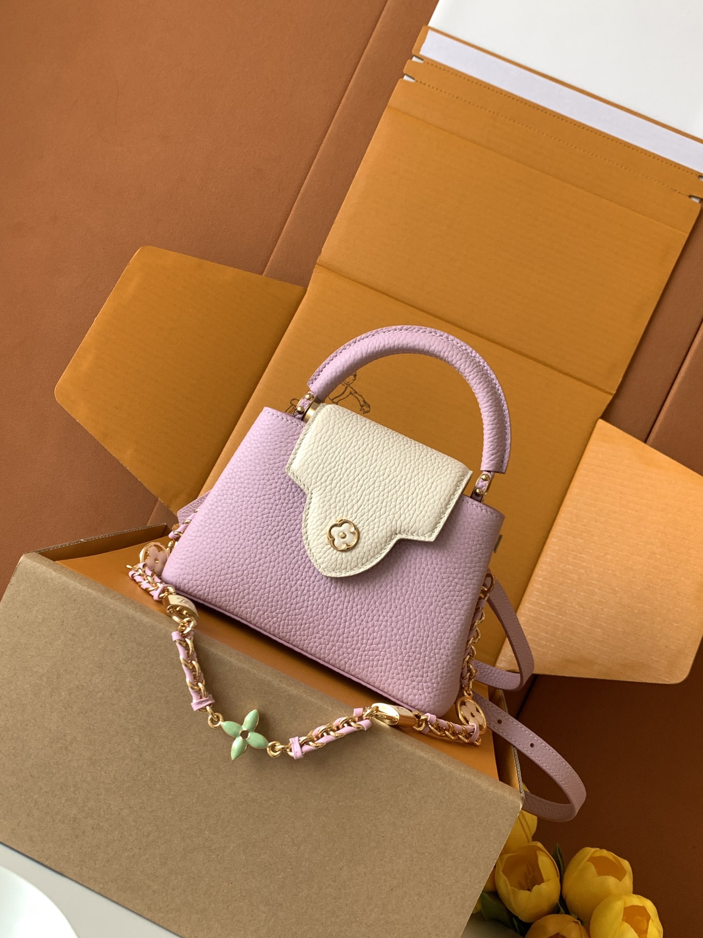 特级全钢五金（163C芯片版）【进口牛皮💋 M23951深粉紫配珍珠白金】【Capucines mini