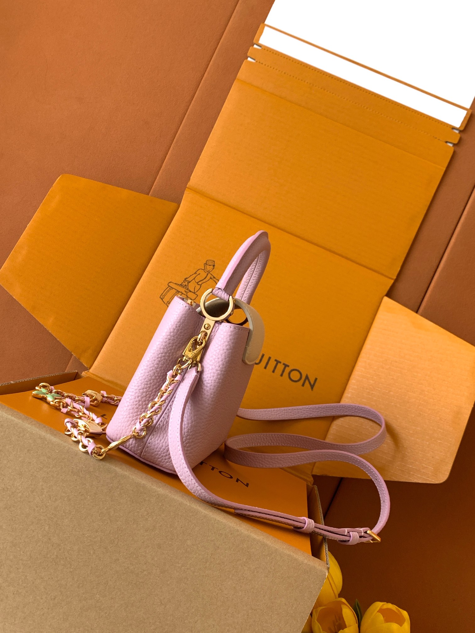 特级全钢五金（163C芯片版）【进口牛皮💋 M23951深粉紫配珍珠白金】【Capucines mini