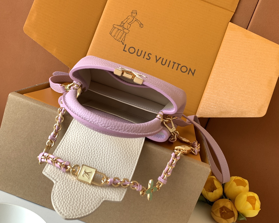 特级全钢五金（163C芯片版）【进口牛皮💋 M23951深粉紫配珍珠白金】【Capucines mini