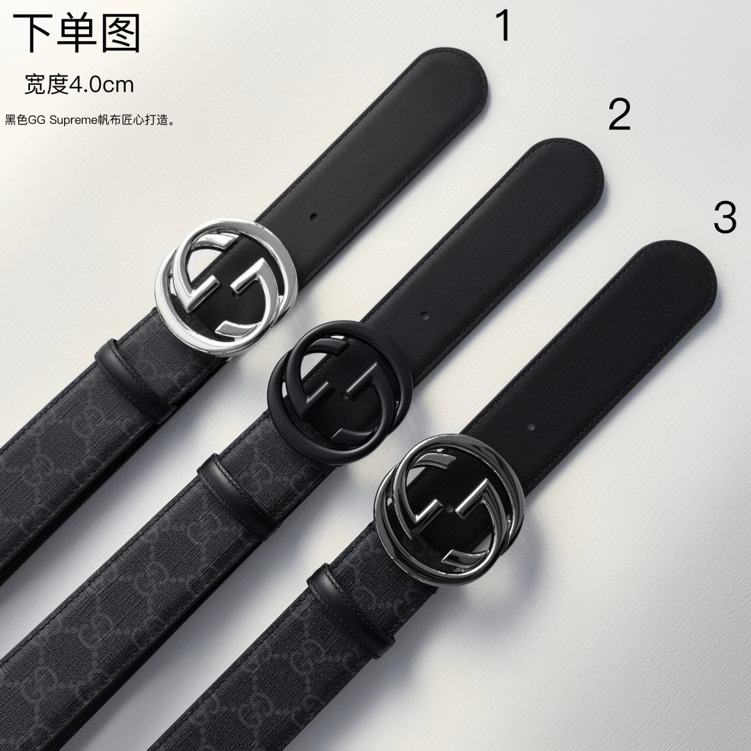 Gucccci 宽度:4.0cm，带身采用黑色黑色GG SuPreme帆布匠心打造。搭配新款GG抛光铜金