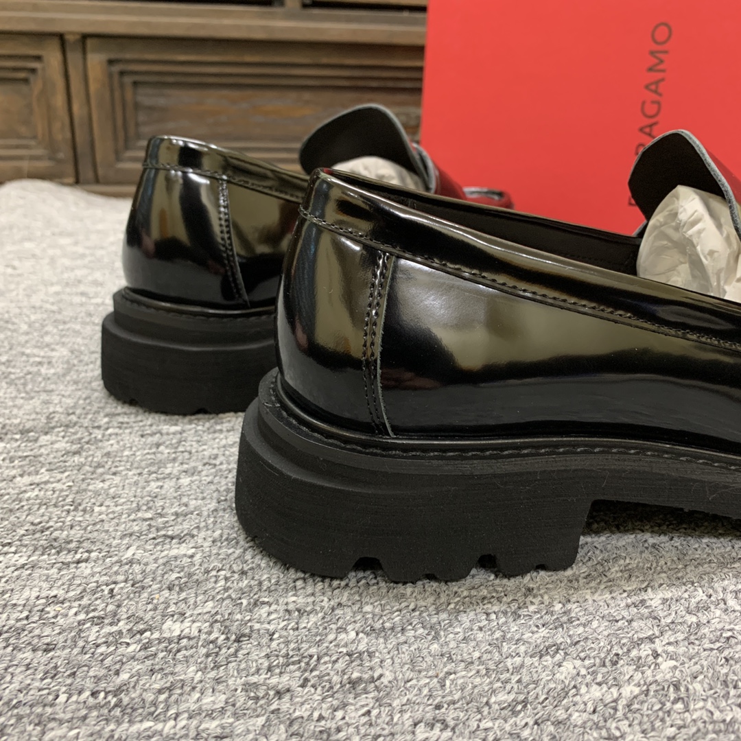 Ferragamo Men's Black Leather Loafers with Thick Sole, Sizes 39-44 10 i1702307690 2841 2