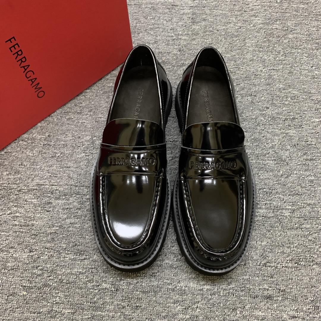 Ferragamo Men's Black Leather Loafers with Thick Sole, Sizes 39-44 1 Ferragamo Men's Black Leather Loafers with Thick Sole, Sizes 39-44
