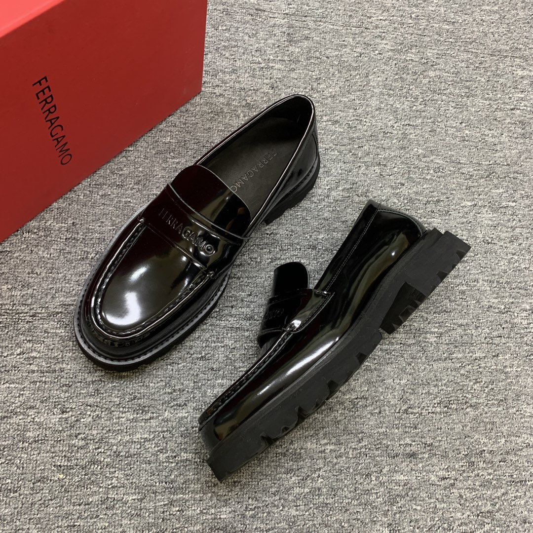 Ferragamo Men's Black Leather Loafers with Thick Sole, Sizes 39-44 7 i1702307690 6809 7
