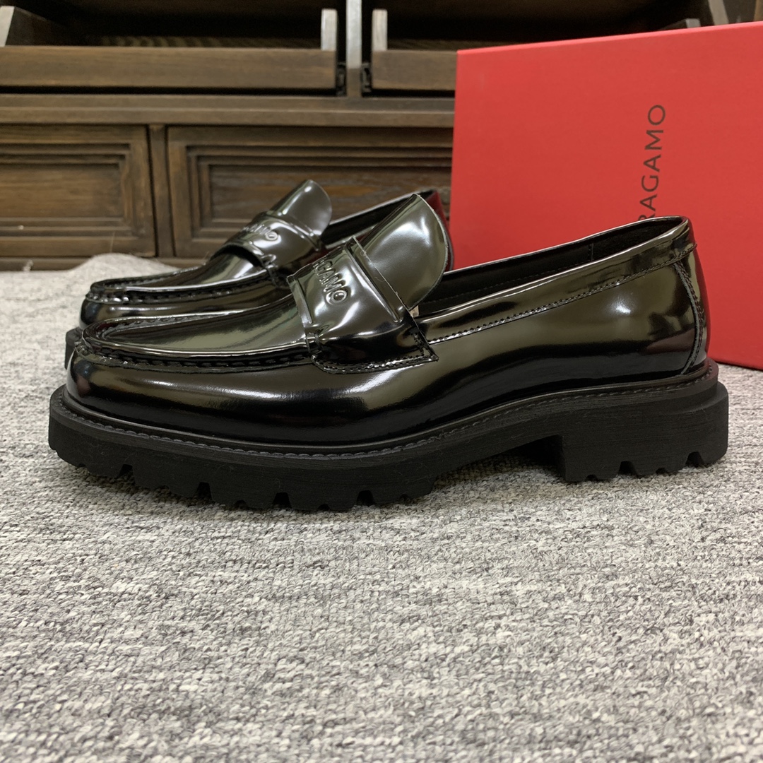Ferragamo Men's Black Leather Loafers with Thick Sole, Sizes 39-44 5 i1702307690 714 5