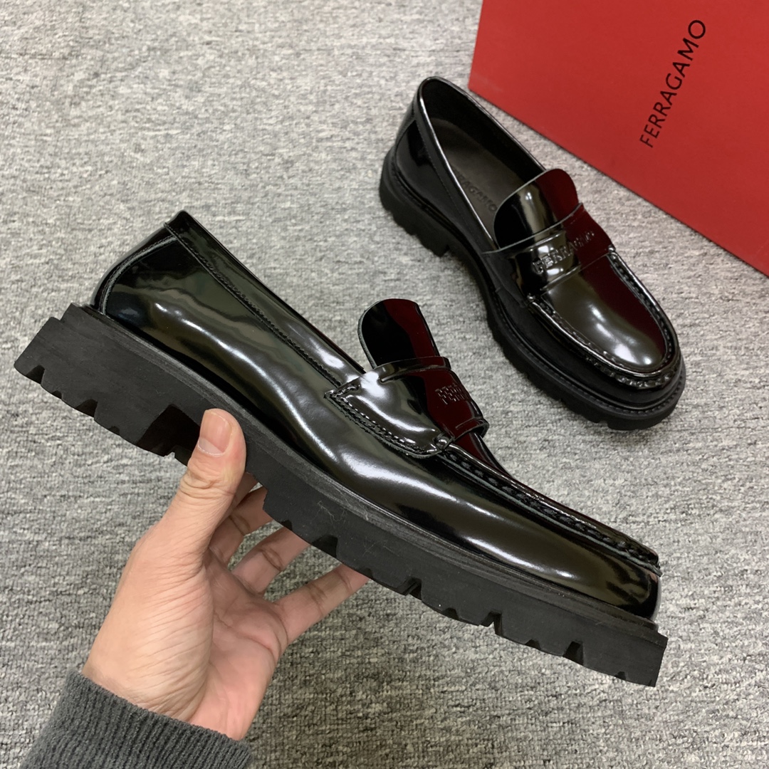 Ferragamo Men's Black Leather Loafers with Thick Sole, Sizes 39-44 6 i1702307690 960 0