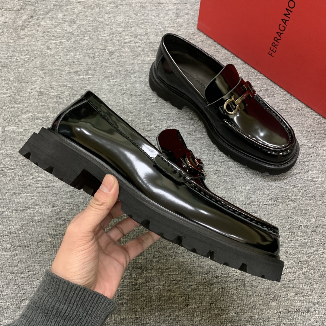 Ferragamo Men's Black Leather Loafers Thick Bottom Round Toe Shoes Size 39-44 6 i1702307724 4434 2