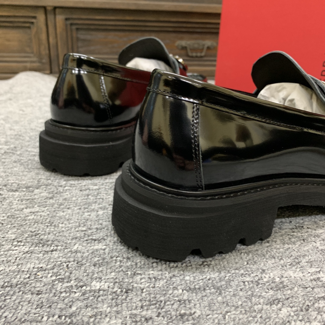 Ferragamo Men's Black Leather Loafers Thick Bottom Round Toe Shoes Size 39-44 10 i1702307724 4466 8