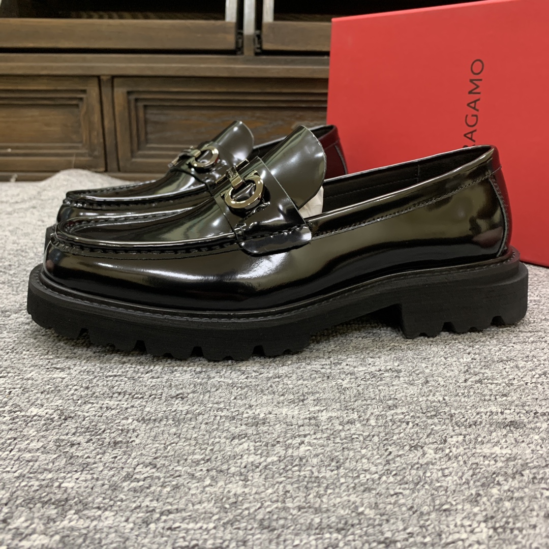 Ferragamo Men's Black Leather Loafers Thick Bottom Round Toe Shoes Size 39-44 5 i1702307724 5724 4