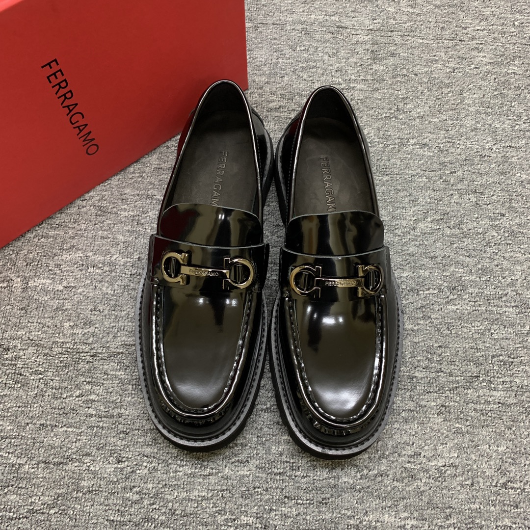 Ferragamo Men's Black Leather Loafers Thick Bottom Round Toe Shoes Size 39-44 2 i1702307724 5927 0