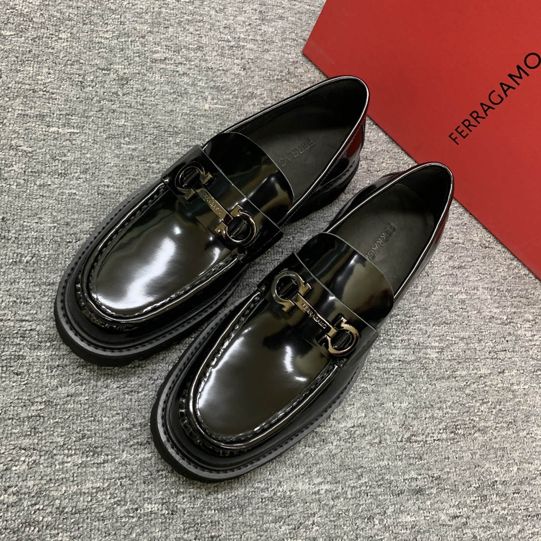 Ferragamo Men's Black Leather Loafers Thick Bottom Round Toe Shoes Size 39-44 4 i1702307724 6164 3