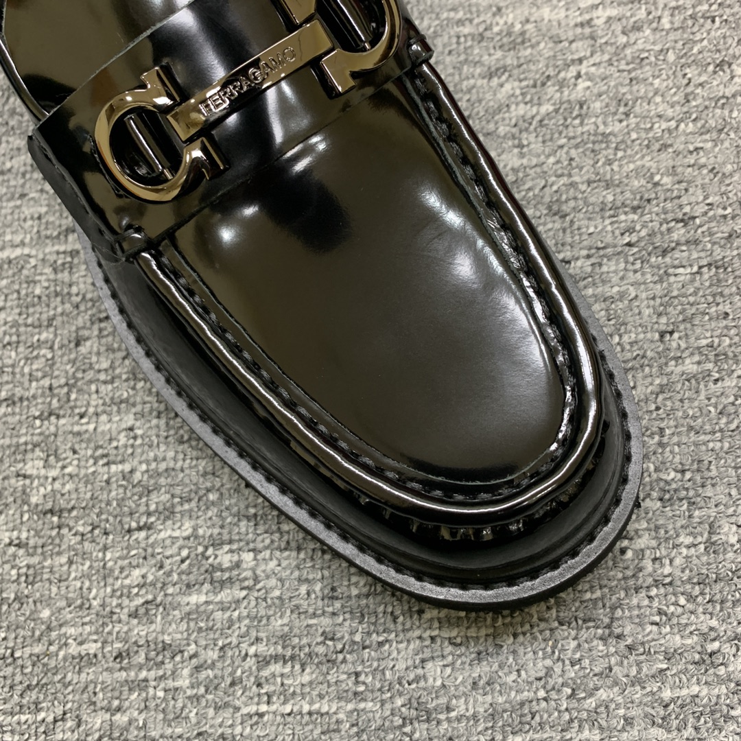Ferragamo Men's Black Leather Loafers Thick Bottom Round Toe Shoes Size 39-44 9 i1702307724 7343 7