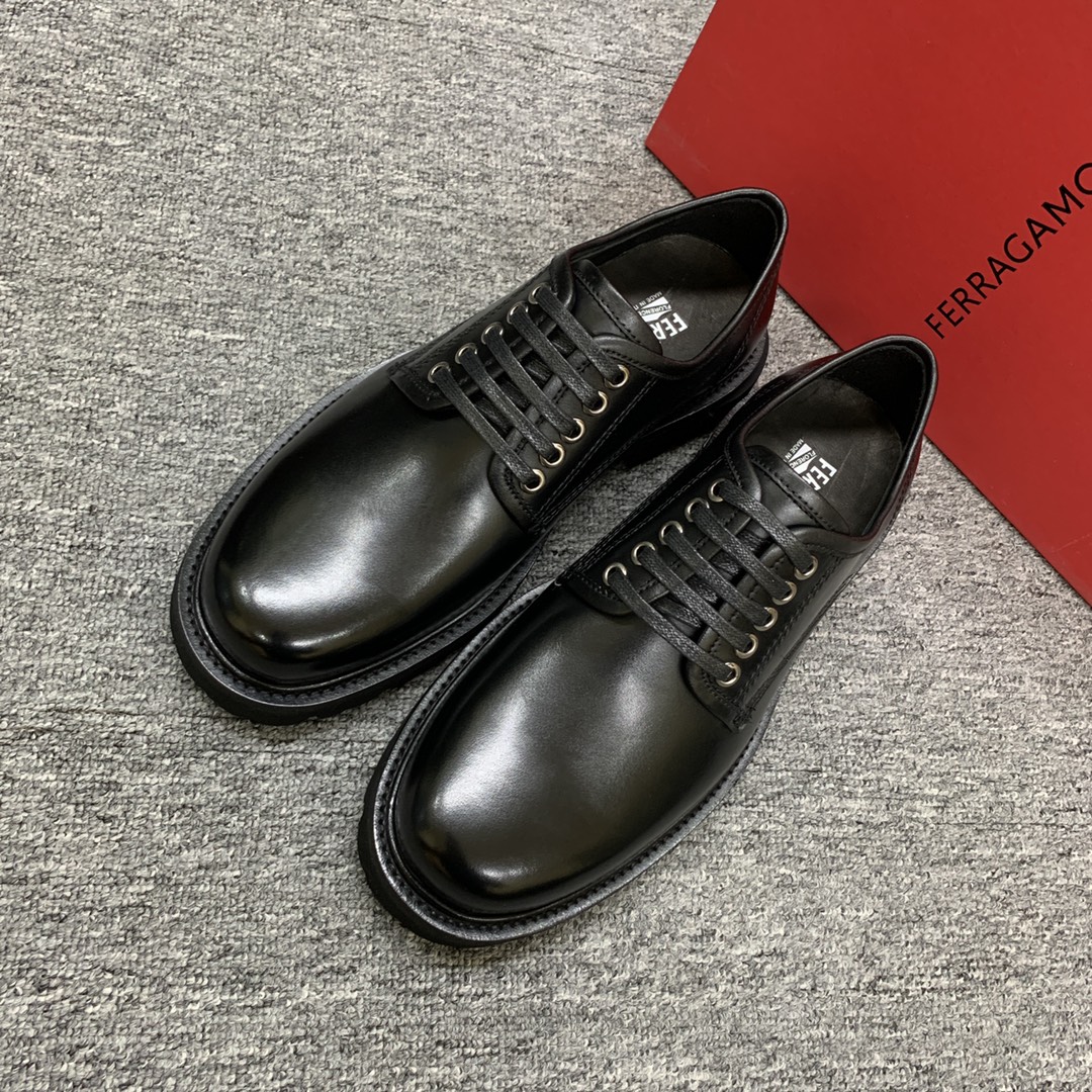 Ferragamo Men's Black Leather Lace-Up Dress Shoes with Thick Sole 4 i1702308106 1251 5