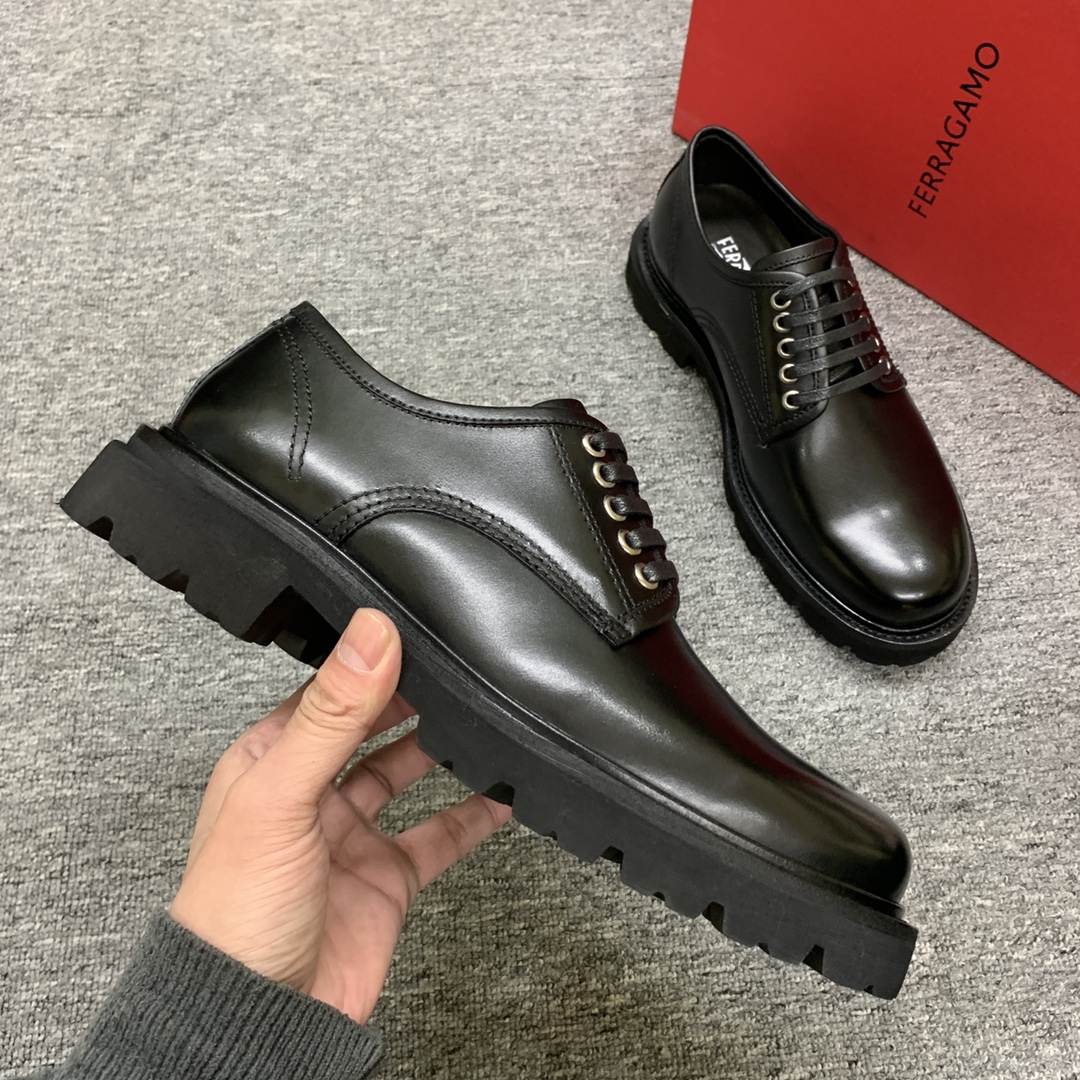 Ferragamo Men's Black Leather Lace-Up Dress Shoes with Thick Sole 6 i1702308106 1655 8