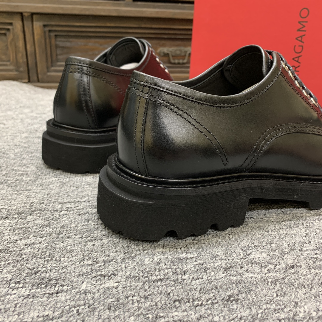 Ferragamo Men's Black Leather Lace-Up Dress Shoes with Thick Sole 10 i1702308106 2550 7