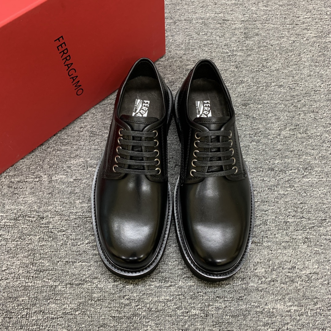 Ferragamo Men's Black Leather Lace-Up Dress Shoes with Thick Sole 2 i1702308106 4331 0