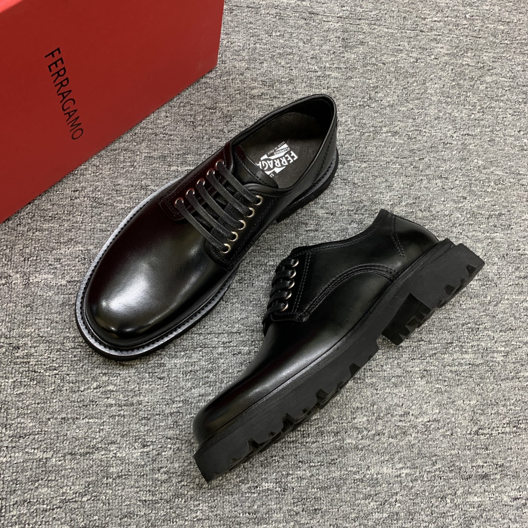 Ferragamo Men's Black Leather Lace-Up Dress Shoes with Thick Sole 7 i1702308106 5628 3