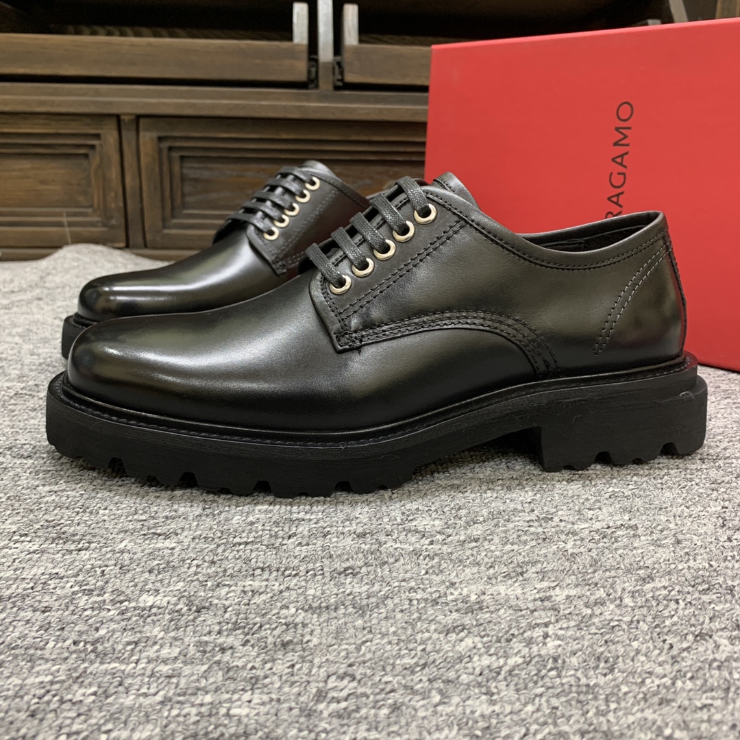 Ferragamo Men's Black Leather Lace-Up Dress Shoes with Thick Sole 5 i1702308106 7555 1