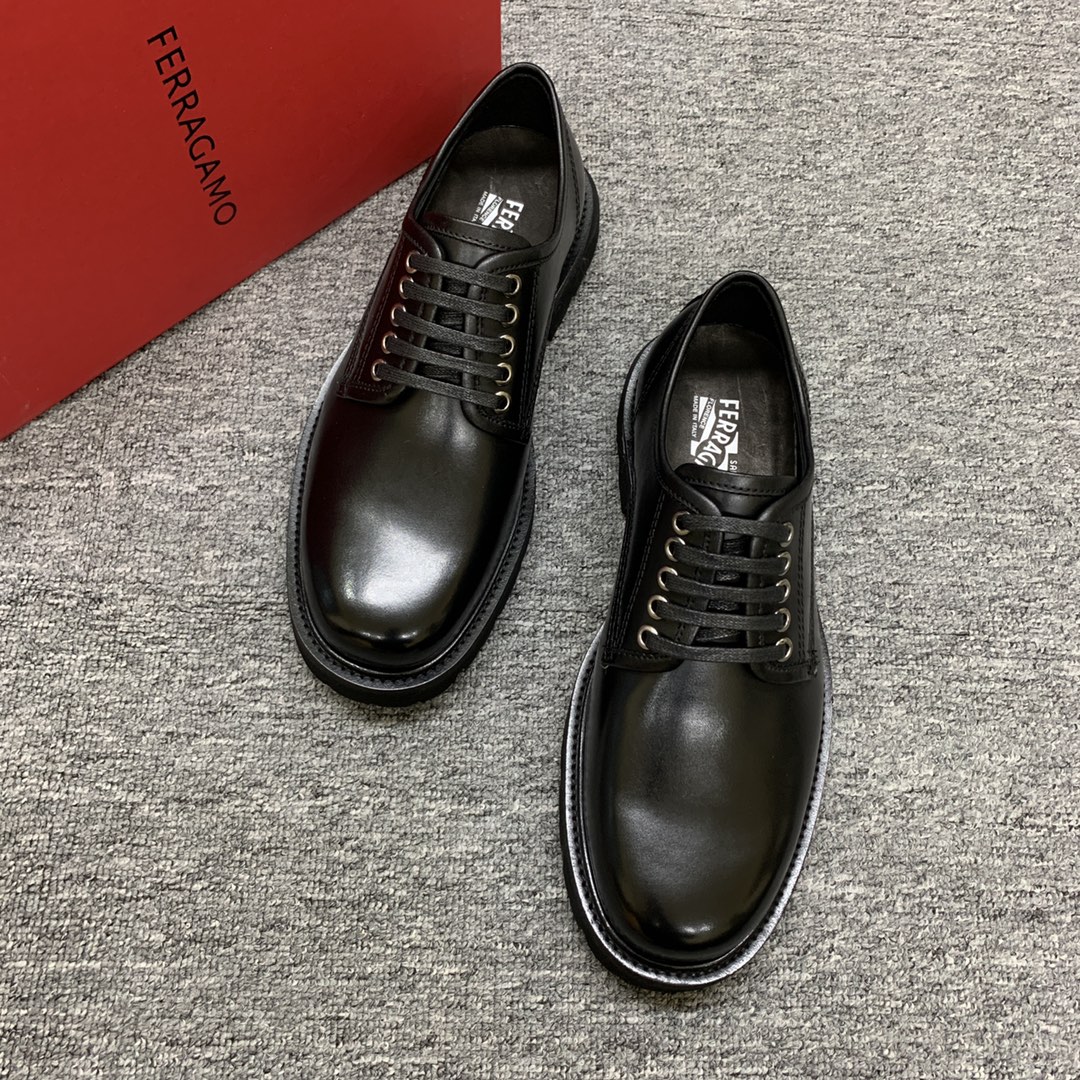Ferragamo Men's Black Leather Lace-Up Dress Shoes with Thick Sole 3 i1702308106 7737 2