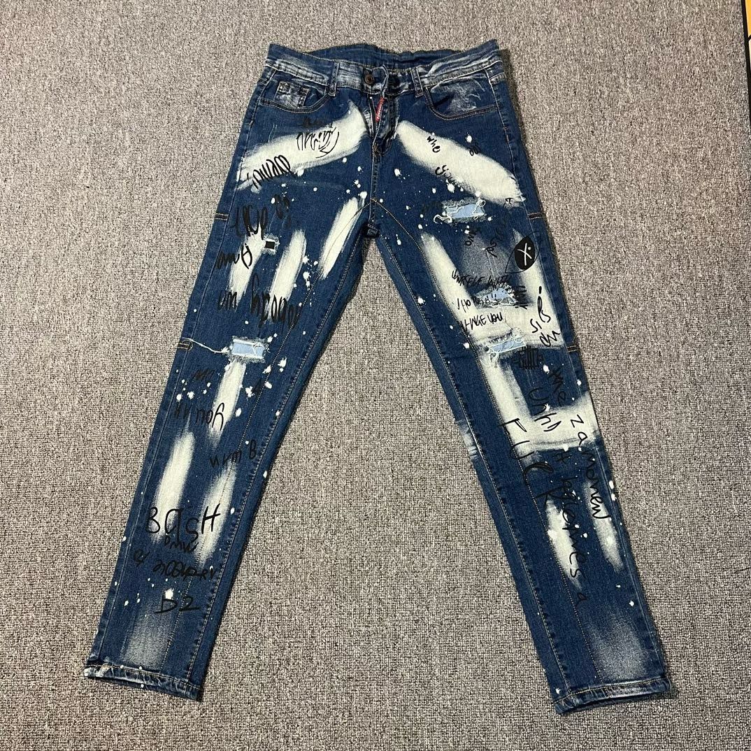 High Street Scratched Cave Cowboy: Original Water-Purification Fabric Jeans with Unique Details. - 图片 1