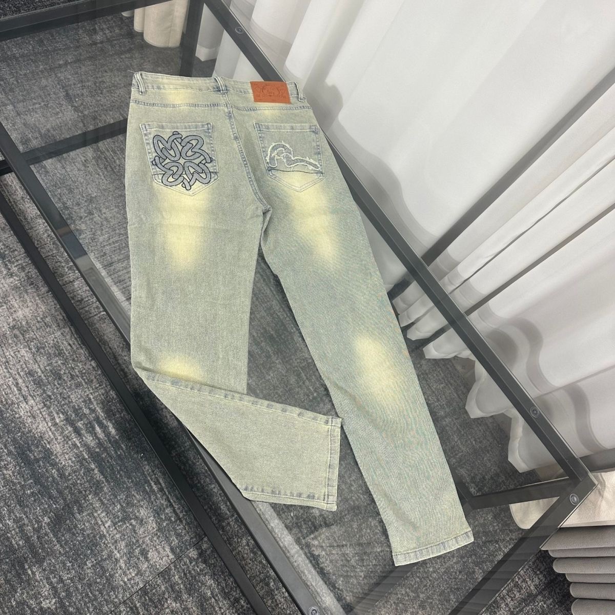 Fukugami’s Bulletproof Re-Washed Jeans with Steel Pocket: Picture Color, M-XXL, Style c-807