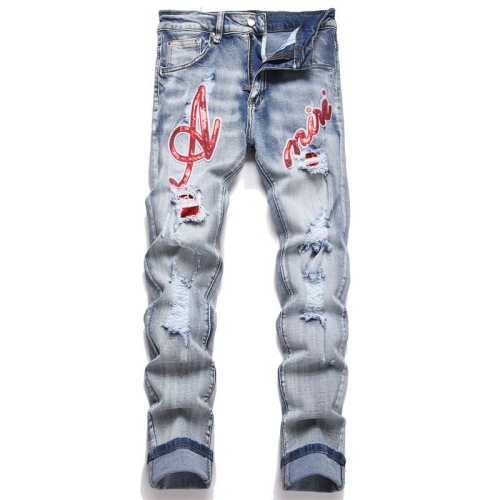Amiri Distressed Denim Jeans: Slim Fit, Ripped Accents, and Stylish Design 1 Amiri Distressed Denim Jeans: Slim Fit, Ripped Accents, and Stylish Design