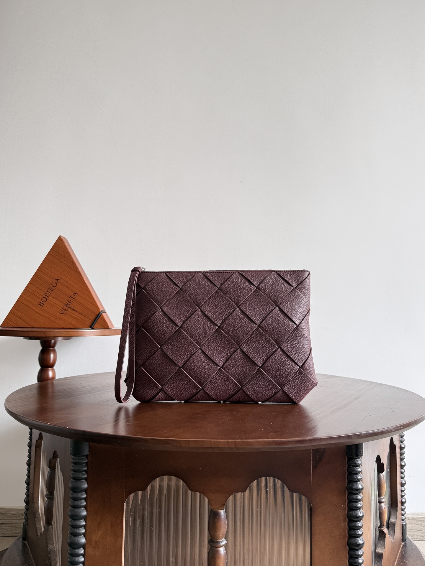 Bottega Veneta Burgundy Woven Wristlet