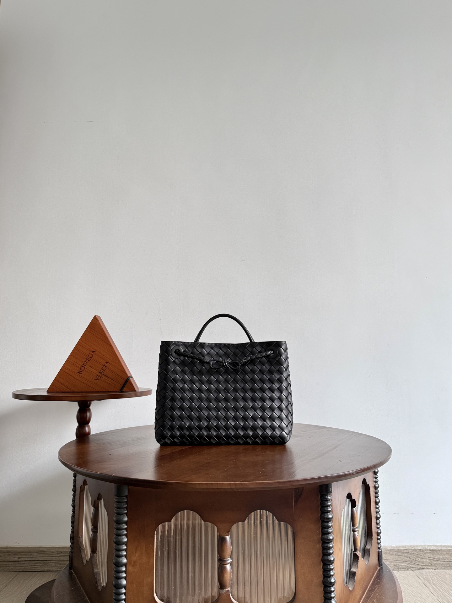 Bottega Veneta Black Woven Top Handle Bag