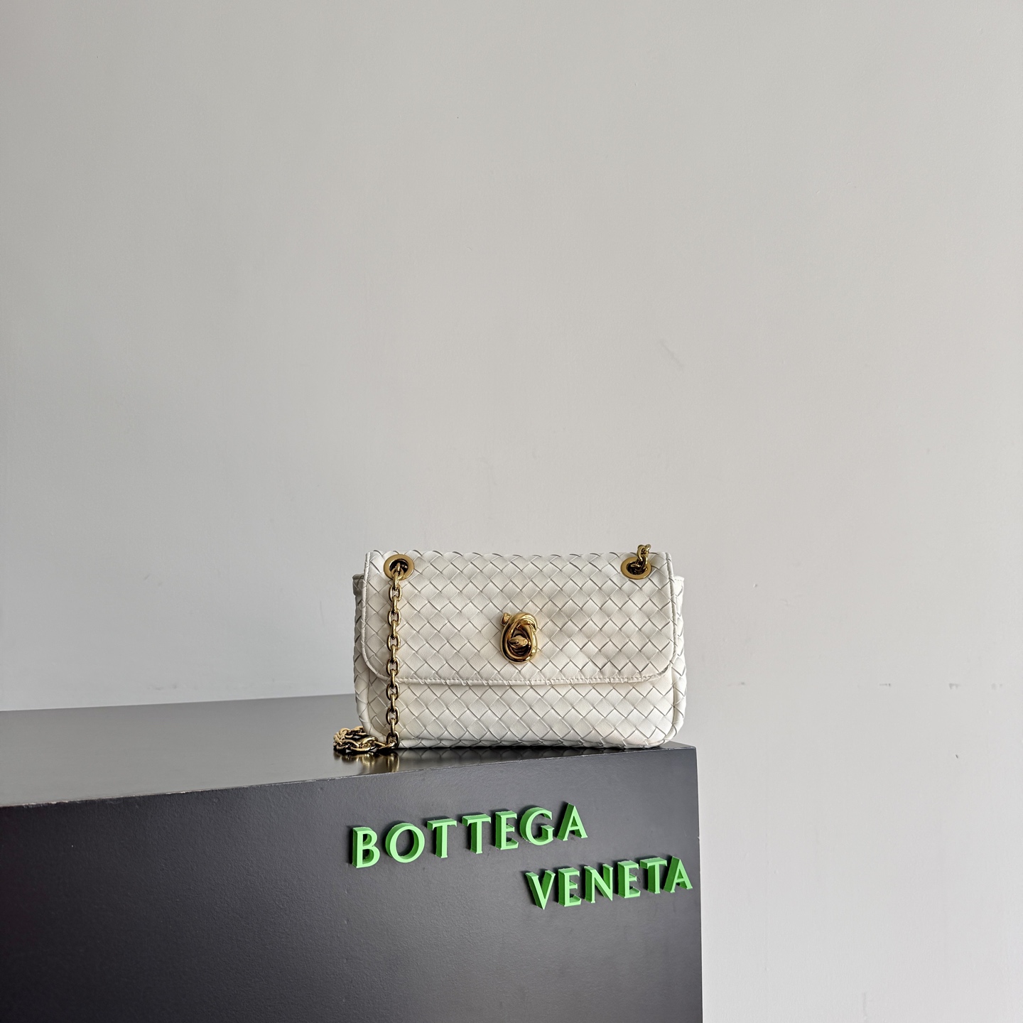 Bottega Veneta White Woven Flap Bag